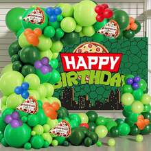 120 Pieces Pizza-Themed Birthday Party Decoration Balloon Arches. Includes Light Green, Dark Green, Fruit Green, Red, Orange, Blue, Purple And Pizza Aluminum Film Balloons. Suitable For Boys And Girls' Birthday Parties, Baptisms, Gender Reveal, And Cartoon Party Decorations. - Multicolor - View 1