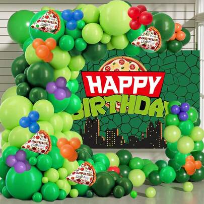120 Pieces Pizza-Themed Birthday Party Decoration Balloon Arches. Includes Light Green, Dark Green, Fruit Green, Red, Orange, Blue, Purple And Pizza Aluminum Film Balloons. Suitable For Boys And Girls' Birthday Parties, Baptisms, Gender Reveal, And Cartoon Party Decorations.
