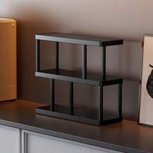 3-Tier Modern Black Storage Rack, Multi-Layer Shelf - Freestanding Multilayer Storage Rack, Black Frame, Suitable For Kitchen, Bathroom And Bedroom - Space-Saving Home Decor Shelving Unit, Simple Design, Durable, Easy To Clean, Combines Aesthetics And Functionality, A Versatile Compact Storage Solution. Great For Displaying Books, Cups And Small Items. Desktop Organizer, Multifunctional Desktop Storage Rack. With Cup Holder. - Black - View 6