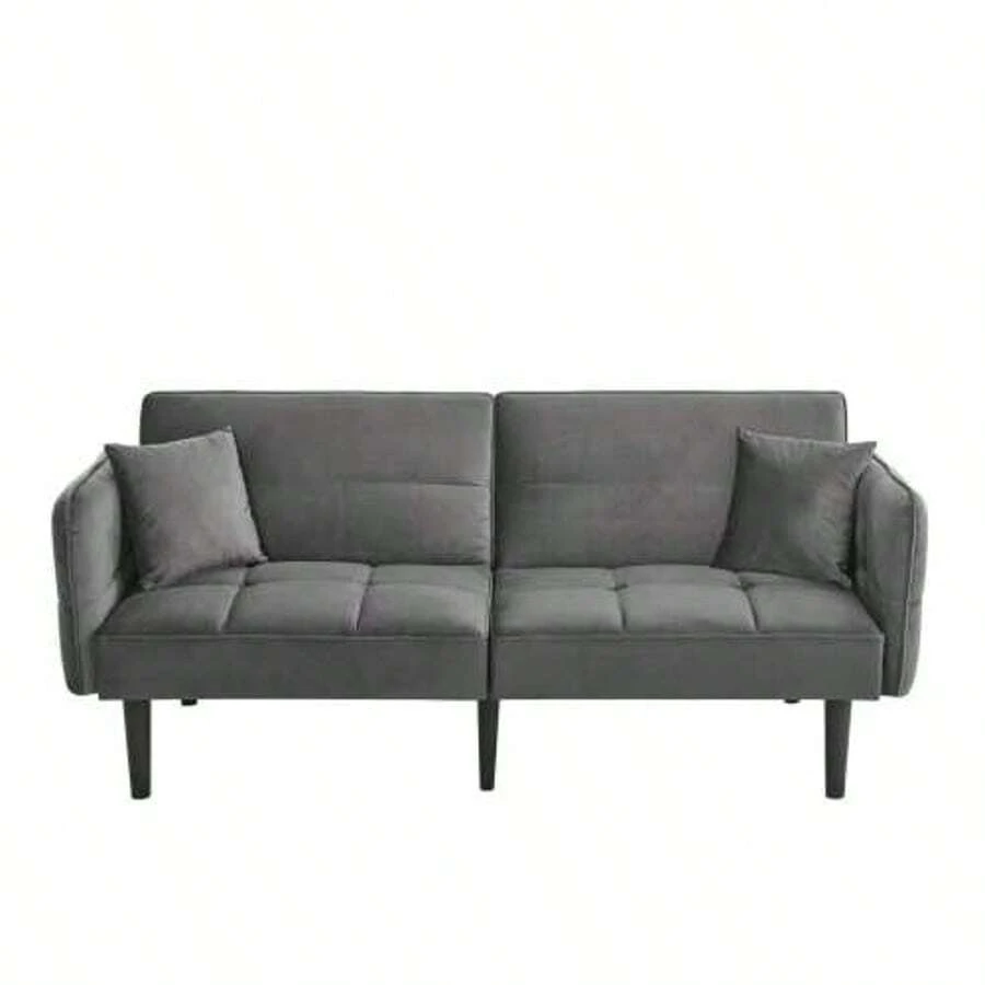 2-In-1 Adjustable Sofa Bed – Two-Seater With Velvet Upholstery, Foldable Armrests & Sleeping Function, Ideal For Small Spaces - Grey - View 1