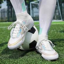 高抓地力FG/AG混合钉足球鞋 - 动态条纹人造草足球鞋，系带锁定 | 男士及青少年AG专业级户外训练足球鞋，适用于比赛 - 白色 - 查看 3