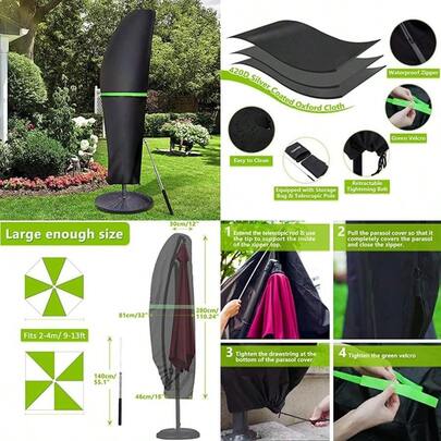 GEMITTO - Funda para sombrilla de patio, impermeable, para exteriores, con cierre y varilla, para paraguas voladizo de 9 a 15 pies, polvo de lluvia anti-UV (cubierta de paraguas voladizo ), color(420D)
