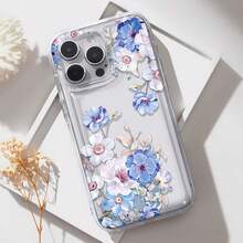 Bonita funda con diseño floral azul, compatible con iPhone 16, 15, 14 Pro Max, 13, 12, 11, XR y XS Plus. Fabricada en silicona TPU, ofrece protección contra golpes y caídas, además de una excelente sensación al tacto. Es el regalo perfecto para familiares, amigos y seres queridos. - transparente - Ver 5