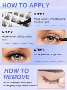 80Pcs C Curl Self Adhesive Individual Cluster Lashes No Glue Needed 12-14mm DIY Lash Extension Fluffy Press On Segmented Lashes Eyelashes Extension - màu đen - Xem 8