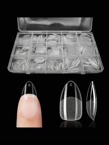 330片装奢华假指甲片，软胶指尖半哑光胶囊款，杏仁形、棺材形、尖头形、椭圆形、方形，前缘加厚，后缘纤薄，全覆盖，人造假指甲延长，适合女性女孩DIY美甲用品 - 無色 - 查看 16