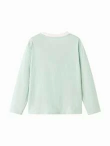 Balabala Girls' Long-Sleeve Cotton T-Shirt 2026 Spring New Stylish Soft Breathable Top - Pink Green - View 5