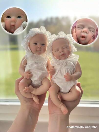 Bettie Doll head 1-4 1个硅胶女娃娃，配两套服装，13英寸，张嘴，Bettie&Pascale品牌，全柔软硅胶重生娃娃，彩绘皮肤，逼真新生儿娃娃玩具，适合作为礼物，解剖结构准确。