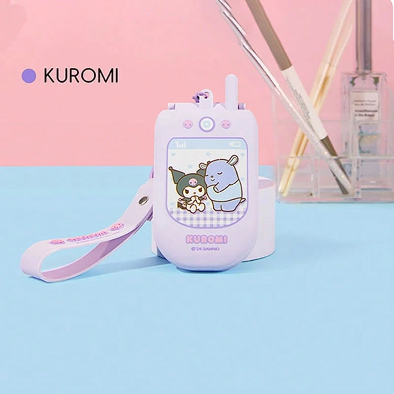 Miniso 1个库洛米系列折叠式口袋镜，可爱造型，带挂绳，塑料材质，化妆/装饰镜 - 淡紫色 - 查看 1