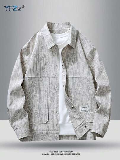 加大码男士休闲宽松时尚百搭新款纯色简约长袖灯芯绒扎染翻领夹克外套