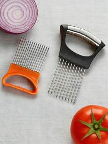 Stainless Steel Onion Needle, Meat Tenderizer, Multi-Function Onion Clip Slicer, Potato Clip Slicer, Tomato Slicer, Onion Fixing Holder, Fruit & Vegetable Slicer Kitchen Tools - Multicolor - View 5