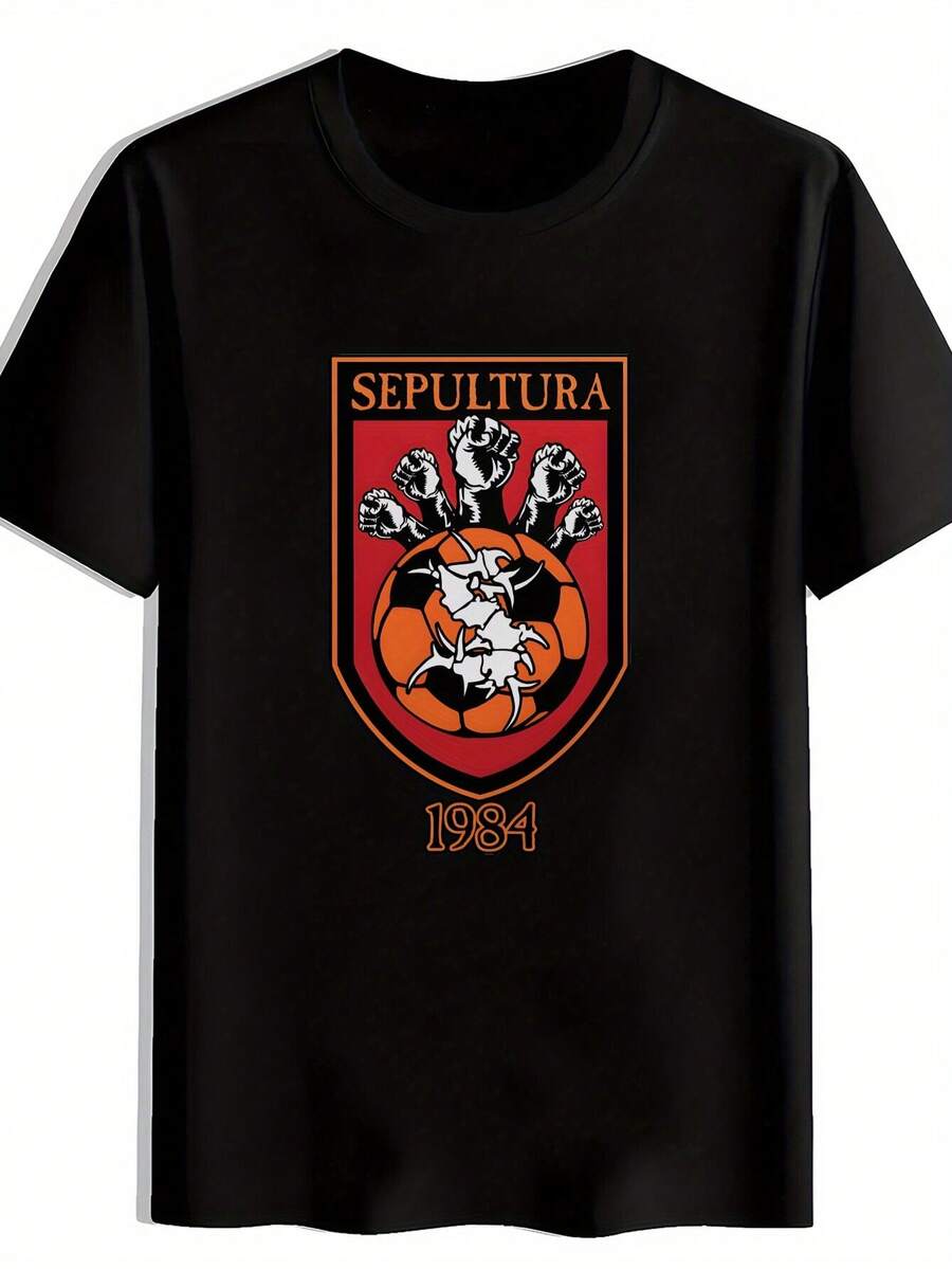 Camiseta gráfica vintage de banda de rock para hombres - Top de poliéster de cuello redondo casual de verano con estampado retro. Mangas Cortas. y elementos de diseño audaces - perfecto para fanáticos de laúsica. Viaje. Salidas a la Playa. y regalos navideños. Ropa de Playa Camiseta de Banda de Rock Tela de Poliéster - Negro - Ver 1