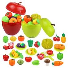 儿童过家家切菜玩具套装，逼真的水果蔬菜玩具套装，包含2个大苹果、收纳盒、刀、砧板和各种逼真的水果，是生日、圣诞节、节日送礼的绝佳选择，有助于培养孩子的动手能力和想象力。 - 橘色 - 查看 12