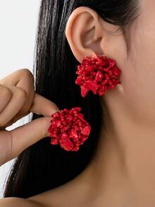 1 Đôi bông tai đính đá ngọc lam thủ công, mỗi chiếc đều độc đáo, kiểu dáng thanh lịch, thích hợp làm quà tặng cho bạn bè. - Đỏ - Xem 5