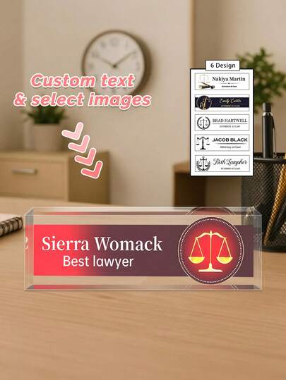 1pc Personalized Acrylic Desk Name Plate With Floral Design 6 Styles- Custom Engraved Office Desk Sign For Women And Men - Elegant Clear Acrylic Block - Ideal For Boss, Teacher, Coworker Appreciation Gifts