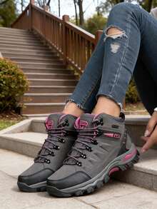 女士徒步鞋，透气内衬+缓震，时尚户外多功能鞋：兼具时尚外观和户外功能性 - 灰玫紅 - 查看 5