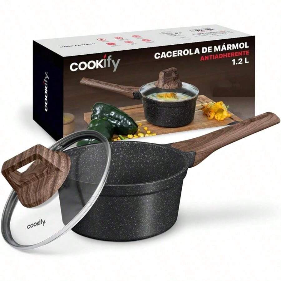 Olla Cacerola de Aluminio con Revestimiento Antiadherente 100% Libre de PFOA Mármol Negro 16 cm - Multicolor - Ver 1