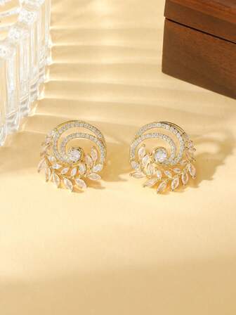 1 par eleganta örhängen med kubisk zirkonia, damers fest- och formella smycken, tillverkade av kopparmaterial, hypoallergena och blekningsbeständiga, lämpliga som julklappar