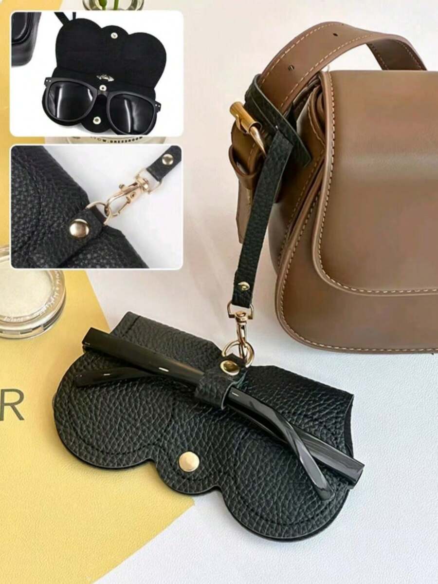 可爱新款便携式太阳镜盒，单件装，配有精美眼镜夹和简约眼镜袋，女士眼镜配件