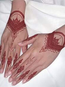 1pc Finger Tattoo Sticker, Floral Totem Pattern, Waterproof Temporary Tattoo Sticker, Fashionable Design Suitable For People - Red - View 3