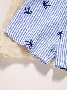 BASUSARRI Young Girl Striped Bow Print Casual Vacation Beach Jumpsuit - Light Wash - View 5