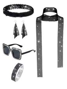 1/2/3/5 件套 70 年代迪斯科服装配饰，女士亮片耳环、亮片围巾、亮片发带、亮片手链、长方形道具眼镜，适合生日派对、婚礼派对、迪斯科派对 - 多色 - 查看 16