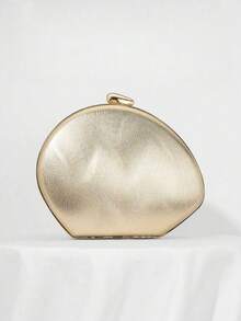 Bolso de embrague con forma de caja, diseño ondulado de color dorado, de piel sintética (PU), estilo minimalista de moda para mujer. Adecuado para banquetes, bodas, fiestas formales, bailes de graduación, accesorios nupciales. Incluye correa de cadena desmontable. Patrón aleatorio. - Dorado - Ver 7