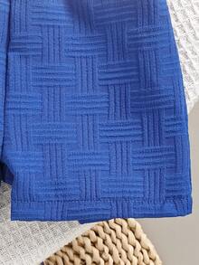 Set de 2 piezas de camisa con bolsillo y bordado de oso y pantalones cortos de moda callejera para niño bebé - azul real - Ver 7