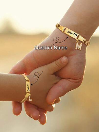 1 pieza Brazalete personalizado de acero inoxidable con baño de oro de 18K, con diseño minimalista y elegante, con letra grabada por láser de la A a la Z, fecha, ideal como regalo para Acción de Gracias, Navidad, graduación, boda, aniversario, cumpleaños, uso diario, adecuado para adolescentes, estudiantes universitarios, novia, mamá, familia y amigos