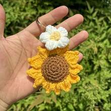 1PC Sunflower Keyring Pendant - Sweet Floral Decor, Perfect Gift, Knitted Craft, Round Band Ladies Buckle, Heartfelt - A Little Sun - View 2