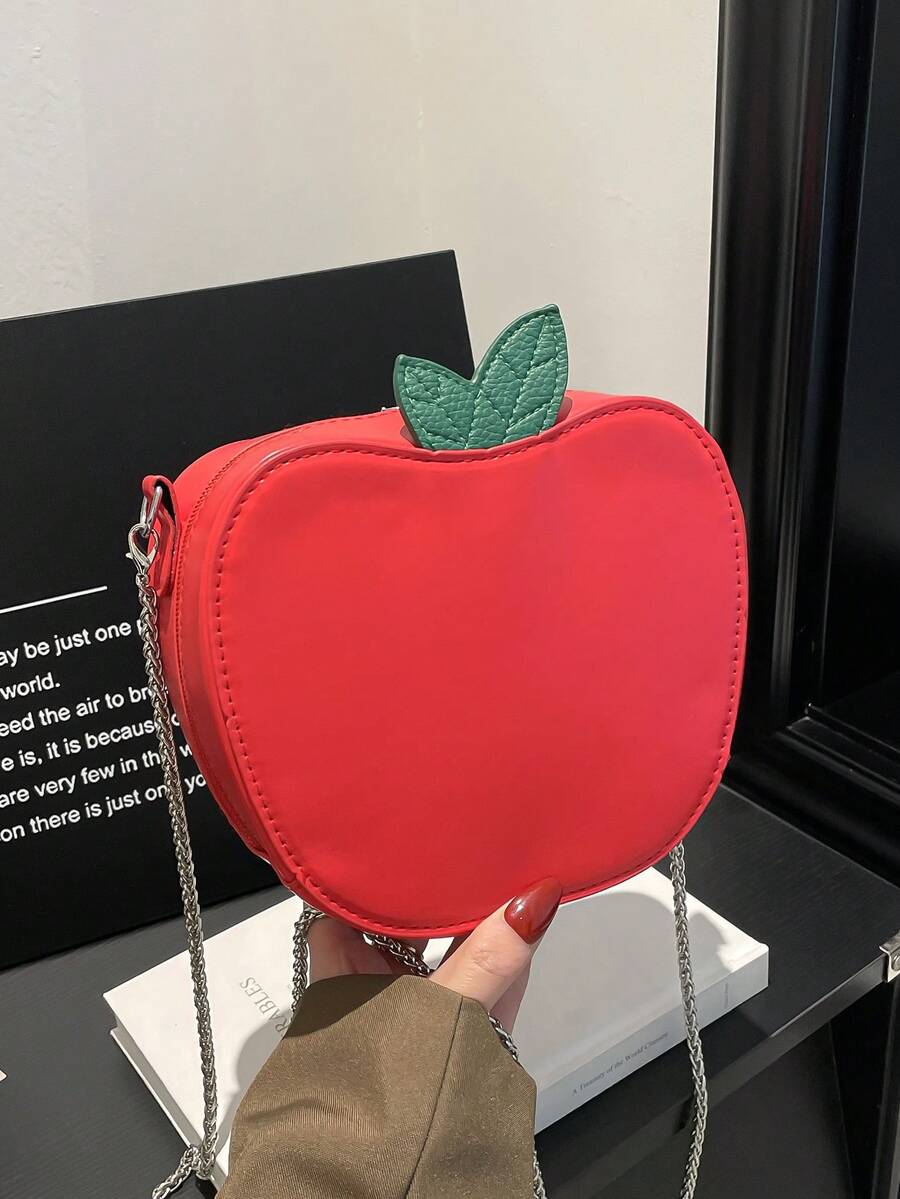 1个红色苹果形PU皮革斜挎包，时尚简约撞色设计，冬季款 - 紅色 - 查看 1