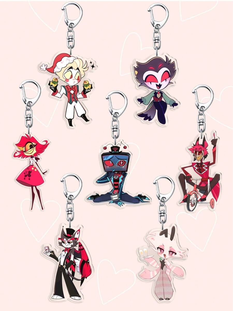 1PC Cute Acrylic Cartoon Keychain, /Alastor/Vox/Husk/ Cute Bag Accessory, Anime Character Keychain, Car Keychain, Backpack, Jewelry Accessory, Perfect For Everyday Wear, Great Gift For Friends And Fans - Multicolor - View 1
