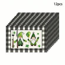 1 pieza/4 piezas/6 piezas Juego de individuales de lino con patrones de trébol y duende, decoración del hogar, adecuado como regalo del Día de San Patricio, decoración, vajilla, para todas las estaciones, individuales lavables modernos, decoración de fiesta interior/exterior, regalo ideal - Multicolor - Ver 27