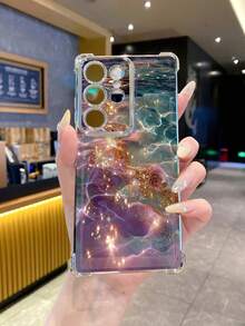 1 chiếc ốp lưng điện thoại chống trầy xước mạ điện màu xanh lam và hồng lượn sóng, in UV, bảo vệ camera, tương thích với các dòng Galaxy/ Android, phiên bản quốc tế, không phải phiên bản nội địa. - Bạc - Xem 3