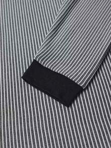 Men'S Textured Striped Stand Collar Long Sleeve Casual Henley Shirt, Breathable Fabric Machine Wash Suitable For Outdoor And Office Daily Wear - 黑色 - 查看 5