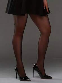 1 Pair Ultra-Thin Sexy Scratch-Resistant Pantyhose, 10D Plus Size Women Sheer Tights, Fashionable Solid Color Minimalist, Suitable For Spring, Summer, Autumn - Black - View 3