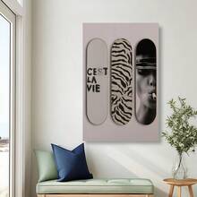 Zebra Skateboard Wall Art C'est La Vie Positive Affirmations Quote Aesthetic Poster Retro Luxury Print Room Canvas Print For Dorm Or Bedroom Wall - Đã đóng khung - Xem 3