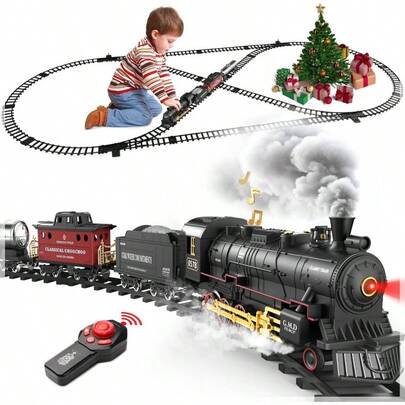 Tren de Juguete con Control Remoto, Tren para Arbol de Navidad, Metal de Trenes para Nios, Trenes Navideo Elctrico con, Pistas, Luces y Sonido, Regalos Navidad para Nios 3 4 5 6 8 9+ Aos