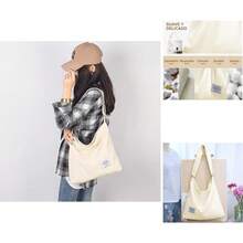 Bolso de Mano de Lona para Niñas - Bandolera Ajustable, 36x36x9 cm, Ideal para Trabajo, Compras y Escuela - A Beige - Ver 2