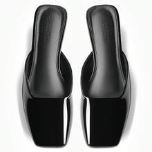 Women's Mules Low Kitten Heel Closed Square Toe Slip On Backless Dress Shoes,Size Fits Large - Cool Black - View 3