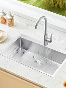Fregadero de cocina de 33" de montaje superior, de un solo tazón, con lavabo empotrado, barra de acero inoxidable