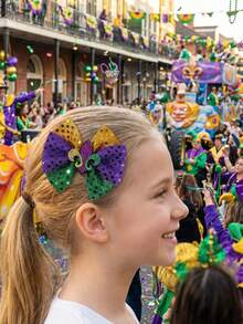 2个闪亮狂欢节发夹，紫色、绿色、黄色，适合女孩，可用于狂欢节庆典、马戏团嘉年华、服装派对等场合，闪亮蝴蝶结鳄鱼夹，青少年嘉年华发饰 - 彩色 - 查看 7