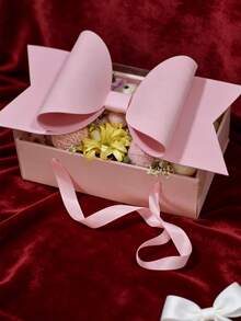 1pc Luxury Transparent Window Gift Box With Big Bow And Handle, Elegant Floral Gift Bag, Suitable For Valentine's Day, Birthday, Wedding Favor, Party Packaging (Assorted Black/Pink/Red) - Multicolor - View 6