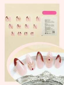 Y2K金色镀铬亚克力美甲贴片24片装，中号杏仁形，法式红色3D立体假指甲套装，饰有钻石宝石，适合美甲沙龙、女孩和女士日常佩戴、节日派对和作为礼物。 - 彩色 - 查看 2