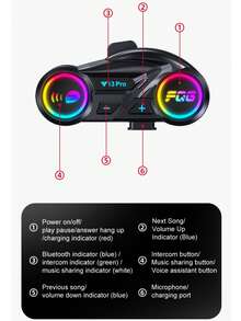 2 piezas/1 pieza Casco de motocicleta Y13 Pro con auriculares inalámbricos Bluetooth 500m Versión Intercomunicador, con Bluetooth inalámbrico BT6.0, iluminación RGB, radio FM, manos libres, cancelación de ruido, batería de larga duración, carga USB-C, compatible con cascos de media/cara completa/todoterreno - Para motocicleta, ciclismo, transporte, carreras - Accesorios de conducción de motocicleta, artículos esenciales de transporte, diseño elegante, estructura duradera, auriculares inalámbricos, entusiastas de la aventura, regalo de Navidad, regalo de Año Nuevo - Y13 Pro (intercomunicador de 500 m) - Ver 10