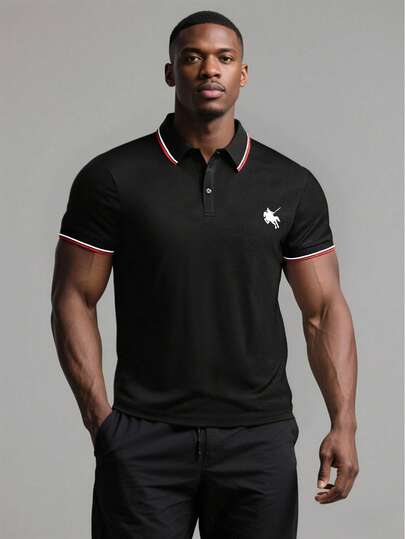 Summer Colorblock Breathable Fashionable Printed Casual Business Sports Versatile Polo Shirt