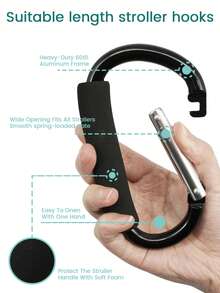 Baby Stroller Hooks For Hanging Diaper Bags - Universal Stroller Clips And Hooks, 5.5 Inch+3 Inch Heavy Duty Aluminum Carabiner Clip, One-Handed Operation, Baby Travel Essential