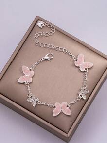 1pc Fashionable Cute & Lively Pink Butterfly Girl Bracelet, Suitable For Daily Wear