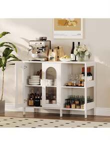 39.4in armario buffet de aparador con estante de almacenamiento, armarios de almacenamiento de madera con 2 puertas de vidrio, dos manijas de metal dorado, moderno armario de aparador para comedor, sala de estar, cocina, entrada, pasillo