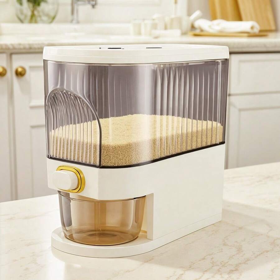 LIVINGANDHOME Living And Home 5/10KG Airtight Large Capacity Rice Dispenser,Food Storage Container,Kitchen Storage Organizer,Large Grain Container Storage With Lid Measuring Cylinder Moisture Proof Household Cereal Dispenser Bucket For Kitchen Soybean Corn - White - View 1