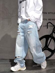 Quần jeans nam phong cách đường phố dáng rộng, thoải mái - Thời trang thường ngày, phù hợp với mọi lứa tuổi/toàn cầu/đa năng. - Rửa trung bình - Xem 5